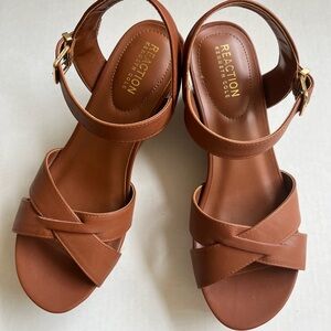 Reaction Kenneth Cole Clarissa Wedge Sandals Brown/Tan Women Size 9.